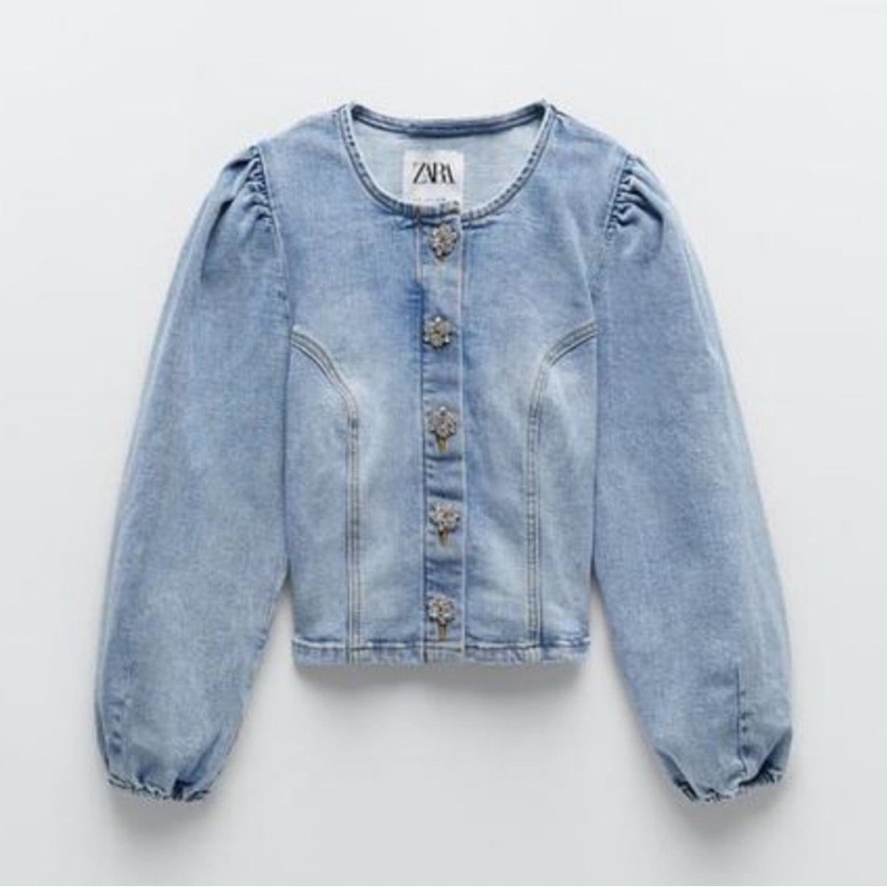 Zara Women’s Denim Top with Jeweled Buttons